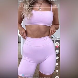 437 workout set parfait biker shorts lift micro sports bra bubblegum peony